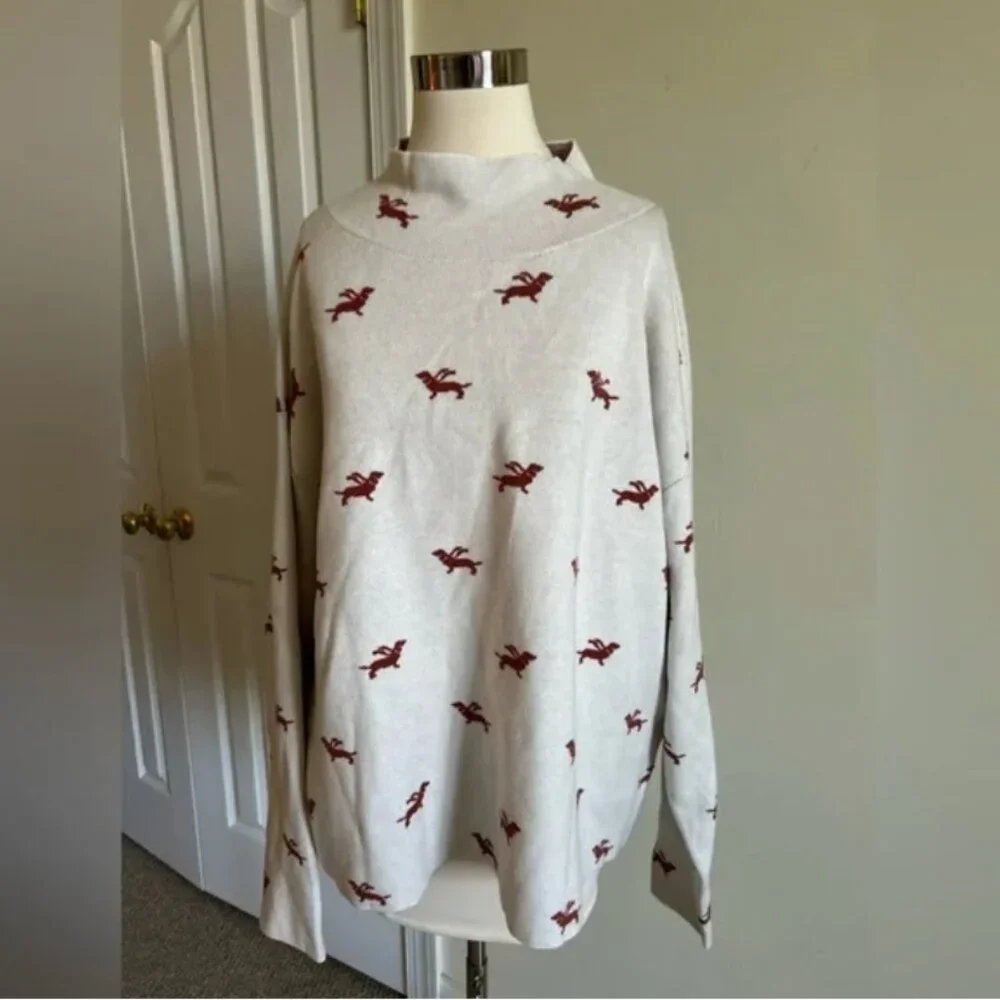 Anthropologie Maeve The Carys Mock-Neck Sweater dachshund dog graphics size XL - Picture 2 of 10